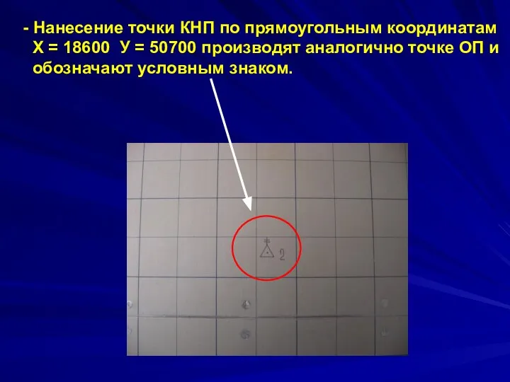 - Нанесение точки КНП по прямоугольным координатам Х = 18600 У =