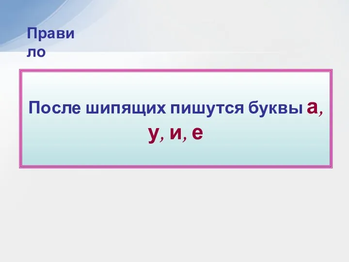 Правило После шипящих пишутся буквы а, у, и, е