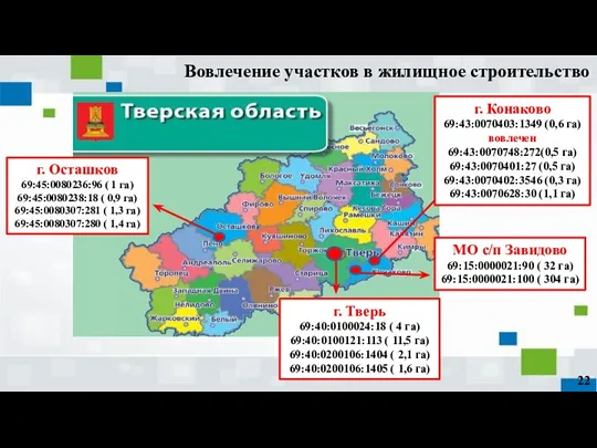 г. Осташков 69:45:0080236:96 ( 1 га) 69:45:0080238:18 ( 0,9 га) 69:45:0080307:281 (