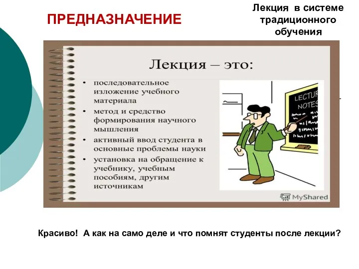 Лекция в системе традиционного обучения Красиво! А как на само деле и