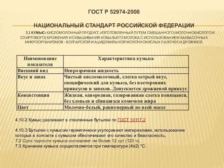 ГОСТ Р 52974-2008 НАЦИОНАЛЬНЫЙ СТАНДАРТ РОССИЙСКОЙ ФЕДЕРАЦИИ 3.1 КУМЫС: КИСЛОМОЛОЧНЫЙ ПРОДУКТ, ИЗГОТОВЛЕННЫЙ