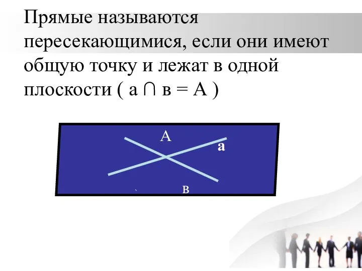 Прямые называются пересекающимися, если они имеют общую точку и лежат в одной