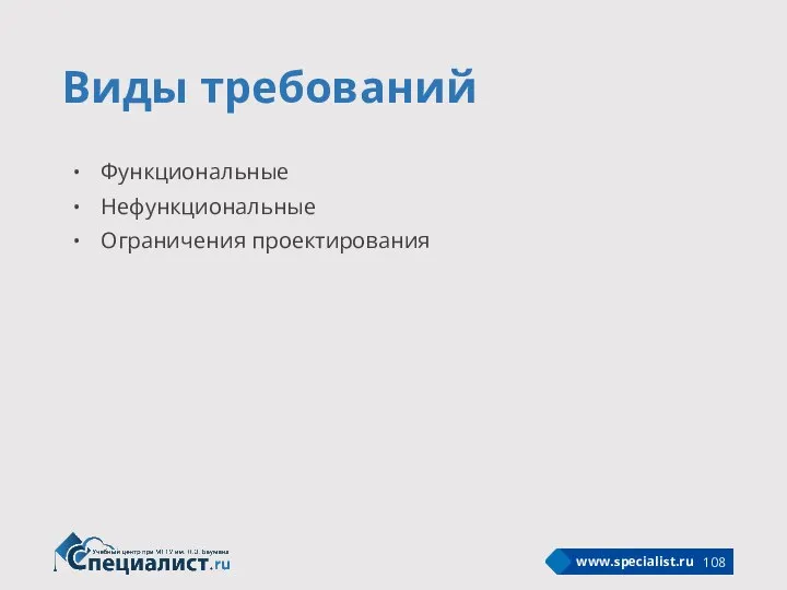 Виды требований Функциональные Нефункциональные Ограничения проектирования