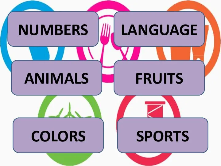 NUMBERS LANGUAGE ANIMALS SPORTS FRUITS COLORS