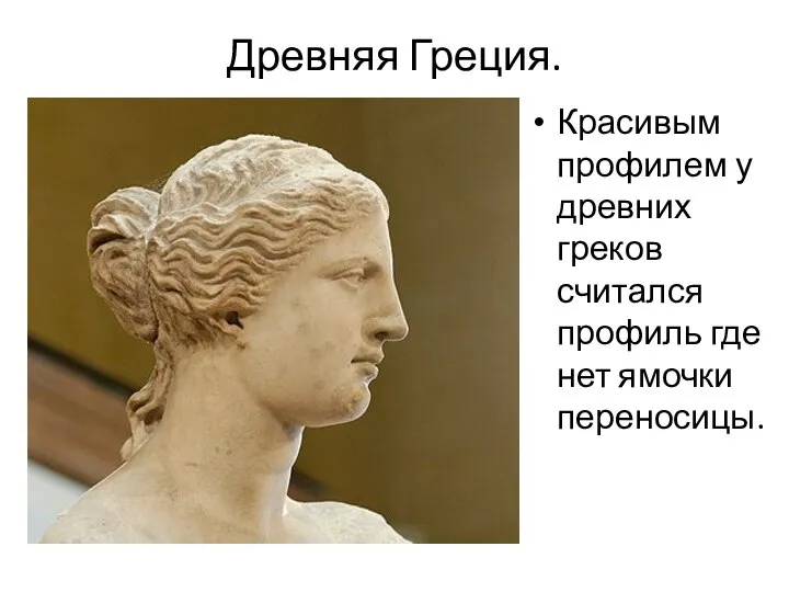 Древняя Греция. Красивым профилем у древних греков считался профиль где нет ямочки переносицы.