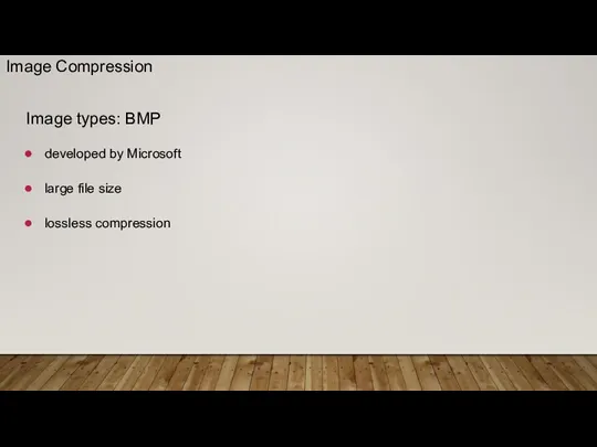 Image types: BMP developed by Microsoft large file size lossless compression Image Compression