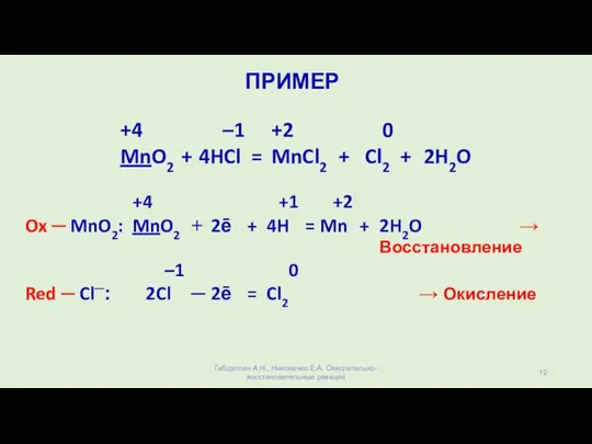 ПРИМЕР Габдуллин А.Н., Никоненко Е.А. Окислительно-восстановительные реакции