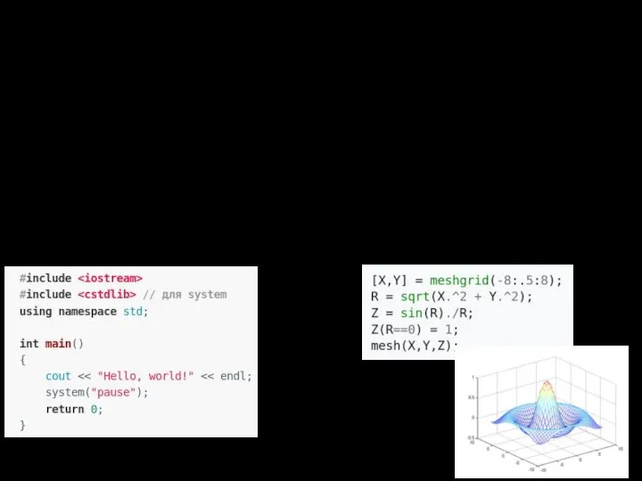 Процедурное программирование // Алгоритмическое Код в Matlab Код в C++ • Задача