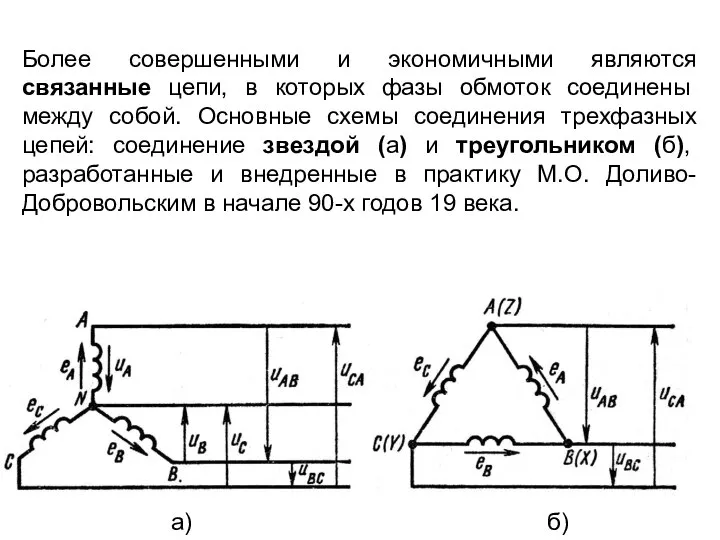 Более совершенными и экономичными являются связанные цепи, в которых фазы обмоток соединены