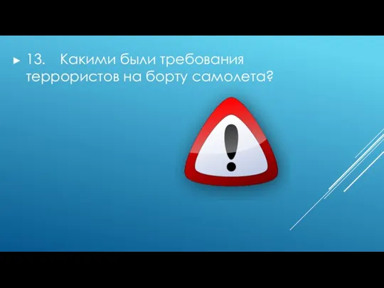 13. Какими были требования террористов на борту самолета?