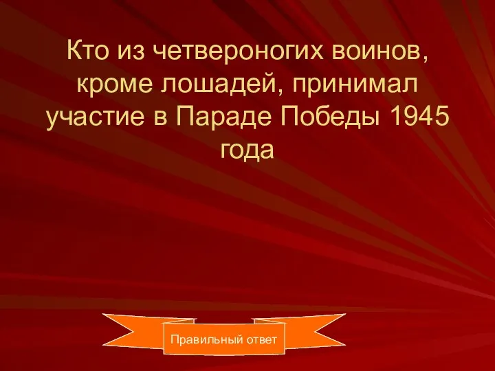 Кто из четвероногих воинов, кроме лошадей, принимал участие в Параде Победы 1945