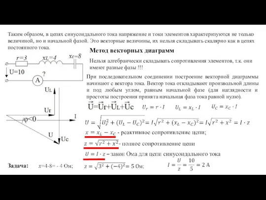 Таким образом, в цепях синусоидального тока напряжение и токи элементов характеризуются не