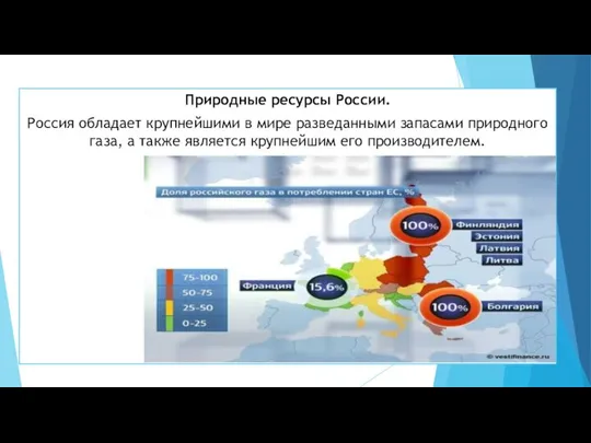 Природные ресурсы России. Россия обладает крупнейшими в мире разведанными запасами природного газа,