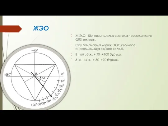 ЖЭО Ж.Э.О.- Бір қарыншалық систола периодындағы QRS векторы. Сау балаларда жүрек ЭОС