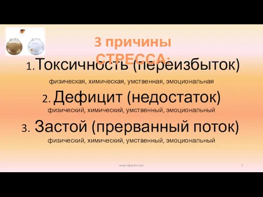 1.Токсичность (переизбыток) физическая, химическая, умственная, эмоциональная 2. Дефицит (недостаток) физический, химический, умственный,