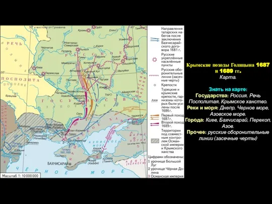 Крымские походы Голицына 1687 и 1689 гг. Карта. Знать на карте: Государства: