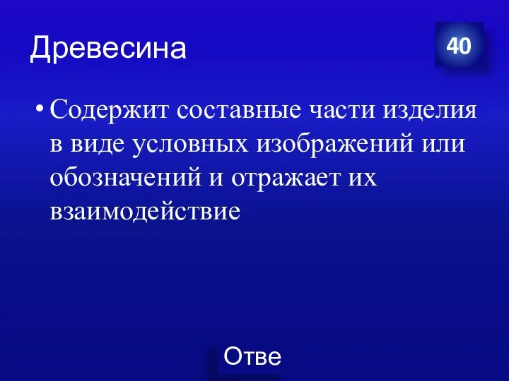 Древесина Содержит составные части изделия в виде условных изображений или обозначений и отражает их взаимодействие 40