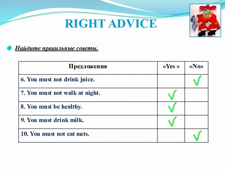 RIGHT ADVICE Найдите правильные советы.