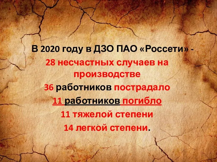 В 2020 году в ДЗО ПАО «Россети» - 28 несчастных случаев на