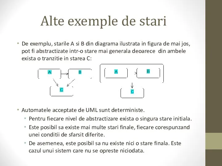 Alte exemple de stari De exemplu, starile A si B din diagrama