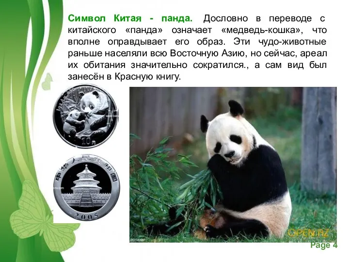 Символ Китая - панда. Дословно в переводе с китайского «панда» означает «медведь-кошка»,