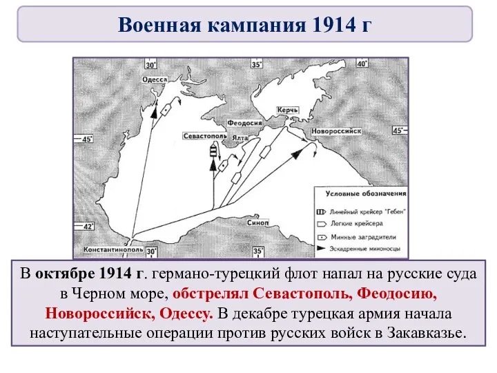 В октябре 1914 г. германо-турецкий флот напал на русские суда в Черном