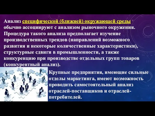 Анализ специфической (ближней) окружающей среды обычно ассоциируют с анализом рыночного окружения. Процедура