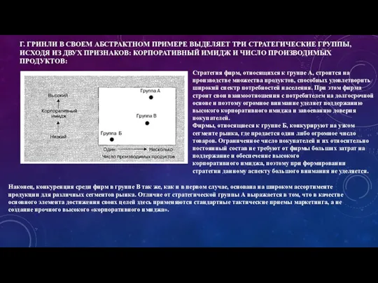 Г. ГРИНЛИ В СВОЕМ АБСТРАКТНОМ ПРИМЕРЕ ВЫДЕЛЯЕТ ТРИ СТРАТЕГИЧЕСКИЕ ГРУППЫ, ИСХОДЯ ИЗ