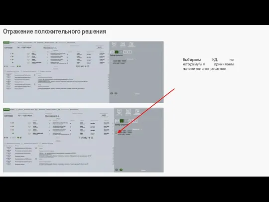 Отражение положительного решения Выбираем КД, по которому/ым принимаем положительное решение