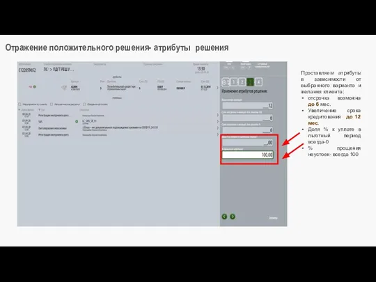 Отражение положительного решения- атрибуты решения Проставляем атрибуты в зависимости от выбранного варианта