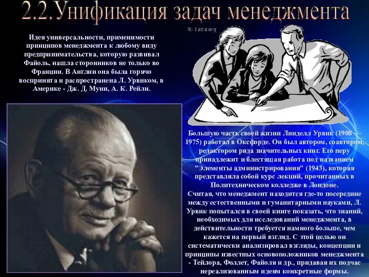 2.2.Унификация задач менеджмента Идея универсальности, применимости принципов менеджмента к любому виду предпринимательства,