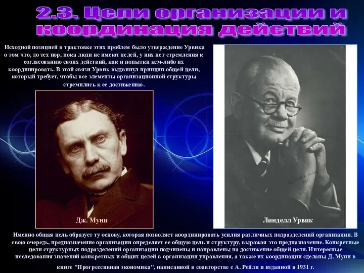 2.3. Цели организации и координация действий Исходной позицией в трактовке этих проблем