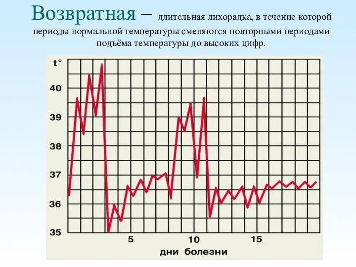 Возвратная – длительная лихорадка, в течение которой периоды нормальной температуры сменяются повторными