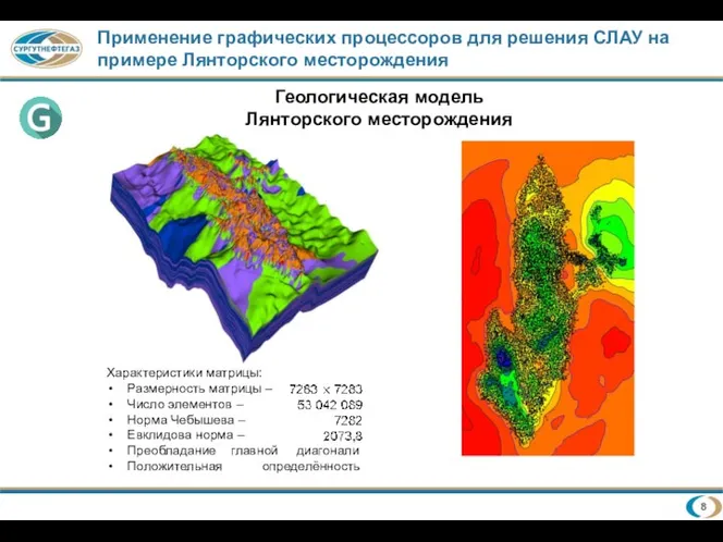 Применение графических процессоров для решения СЛАУ на примере Лянторского месторождения Характеристики матрицы: