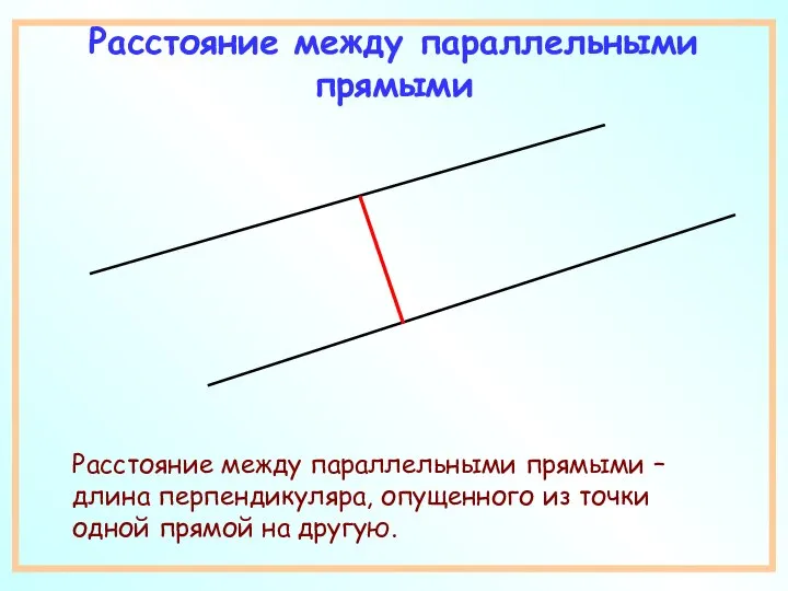 Расстояние между параллельными прямыми Расстояние между параллельными прямыми – длина перпендикуляра, опущенного