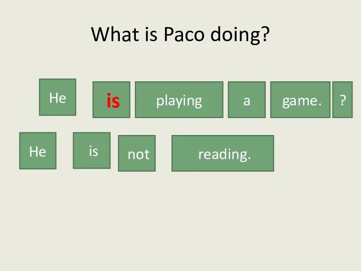 What is Paco doing? He is playing a game. ? He is not reading.