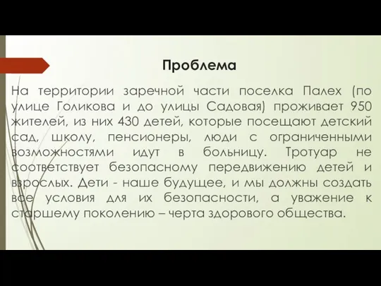 Проблема На территории заречной части поселка Палех (по улице Голикова и до