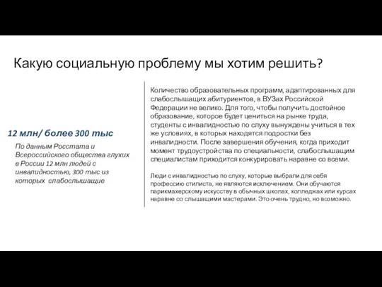 Какую социальную проблему мы хотим решить? 12 млн/ более 300 тыс По