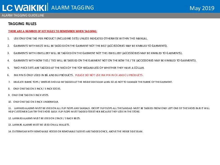ALARM TAGGING ALARM TAGGING GUIDELINE TAGGING RULES THERE ARE A NUMBER OF