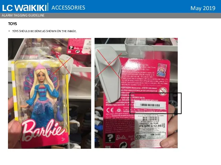 ACCESSORIES ALARM TAGGING GUIDELINE TOYS TOYS SHOULD BE DONE AS SHOWN ON THE IMAGE. May 2019