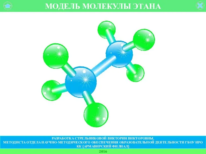 МОДЕЛЬ МОЛЕКУЛЫ ЭТАНА 2016 РАЗРАБОТКА СТРЕЛЬНИКОВОЙ ВИКТОРИИ ВИКТОРОВНЫ, МЕТОДИСТА ОТДЕЛА НАУЧНО-МЕТОДИЧЕСКОГО ОБЕСПЕЧЕНИЯ
