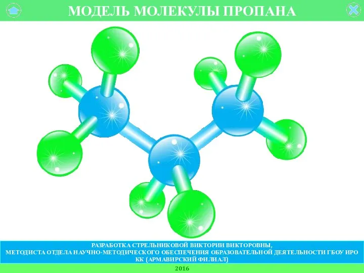 МОДЕЛЬ МОЛЕКУЛЫ ПРОПАНА 2016 РАЗРАБОТКА СТРЕЛЬНИКОВОЙ ВИКТОРИИ ВИКТОРОВНЫ, МЕТОДИСТА ОТДЕЛА НАУЧНО-МЕТОДИЧЕСКОГО ОБЕСПЕЧЕНИЯ