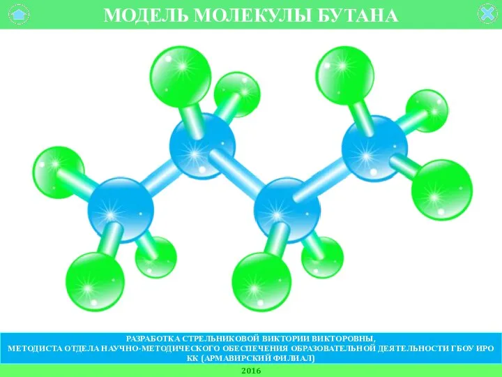 МОДЕЛЬ МОЛЕКУЛЫ БУТАНА 2016 РАЗРАБОТКА СТРЕЛЬНИКОВОЙ ВИКТОРИИ ВИКТОРОВНЫ, МЕТОДИСТА ОТДЕЛА НАУЧНО-МЕТОДИЧЕСКОГО ОБЕСПЕЧЕНИЯ