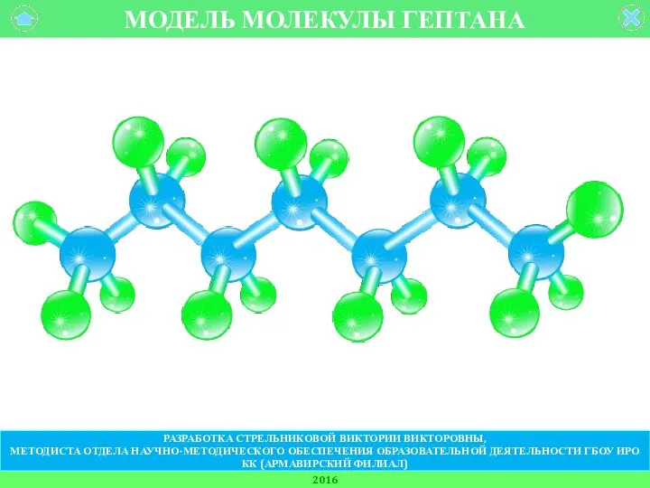 МОДЕЛЬ МОЛЕКУЛЫ ГЕПТАНА 2016 РАЗРАБОТКА СТРЕЛЬНИКОВОЙ ВИКТОРИИ ВИКТОРОВНЫ, МЕТОДИСТА ОТДЕЛА НАУЧНО-МЕТОДИЧЕСКОГО ОБЕСПЕЧЕНИЯ