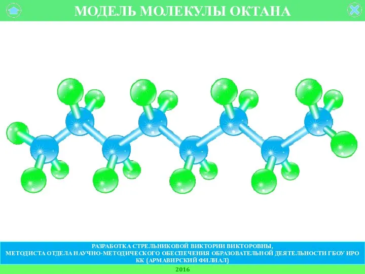 МОДЕЛЬ МОЛЕКУЛЫ ОКТАНА 2016 РАЗРАБОТКА СТРЕЛЬНИКОВОЙ ВИКТОРИИ ВИКТОРОВНЫ, МЕТОДИСТА ОТДЕЛА НАУЧНО-МЕТОДИЧЕСКОГО ОБЕСПЕЧЕНИЯ