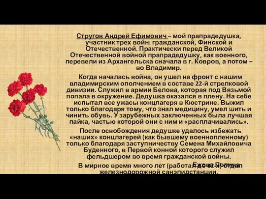 Стругов Андрей Ефимович – мой прапрадедушка, участник трех войн: гражданской, Финской и