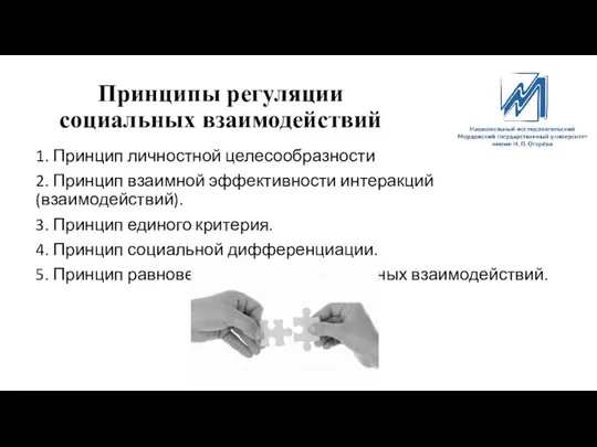 Принципы регуляции социальных взаимодействий 1. Принцип личностной целесообразности 2. Принцип взаимной эффективности