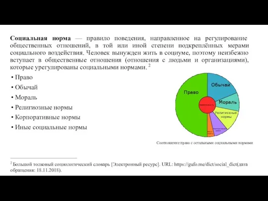 Социальная норма — правило поведения, направленное на регулирование общественных отношений, в той