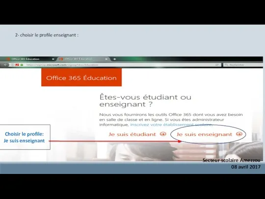 Choisir le profile: Je suis enseignant 2- choisir le profile enseignant :