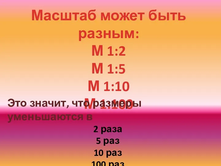 Масштаб может быть разным: М 1:2 М 1:5 М 1:10 М 1:100